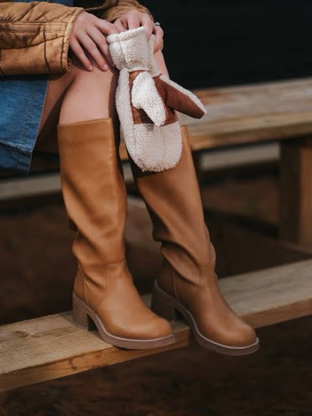 Madden Girl Tan Mid-Calf Block Heel Boot
